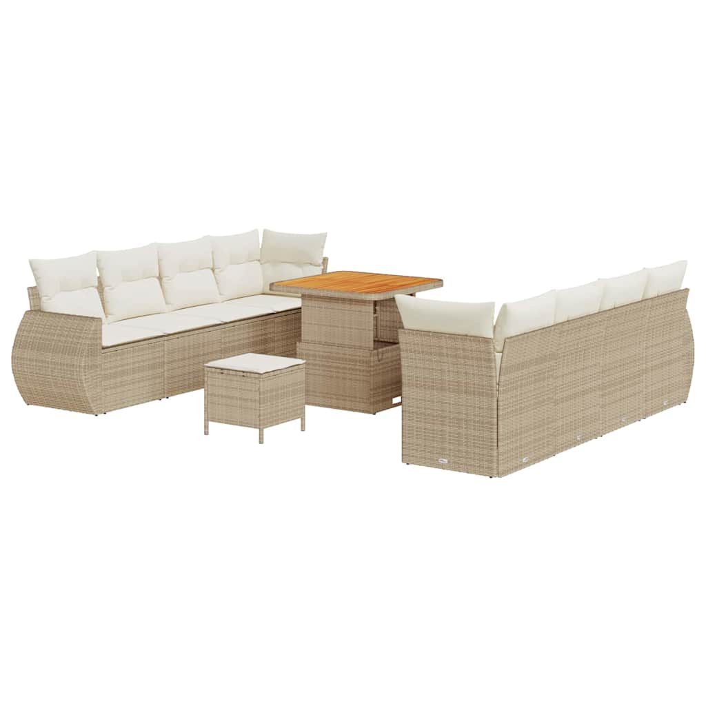 Set Divano da Giardino 11 pcs Beige Poly Rattan