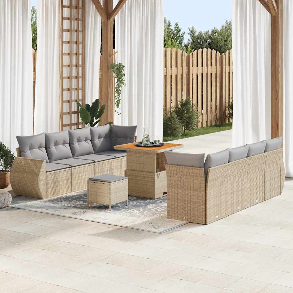 Set Divano da Giardino 11 pcs Beige Poly Rattan