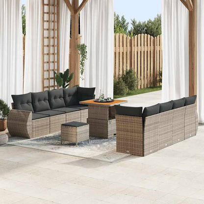 Set Divano da Giardino 11 pcs Grigio Poly Rattan