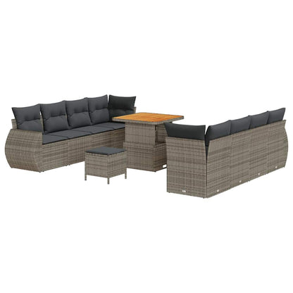 Set Divano da Giardino 11 pcs Grigio Poly Rattan