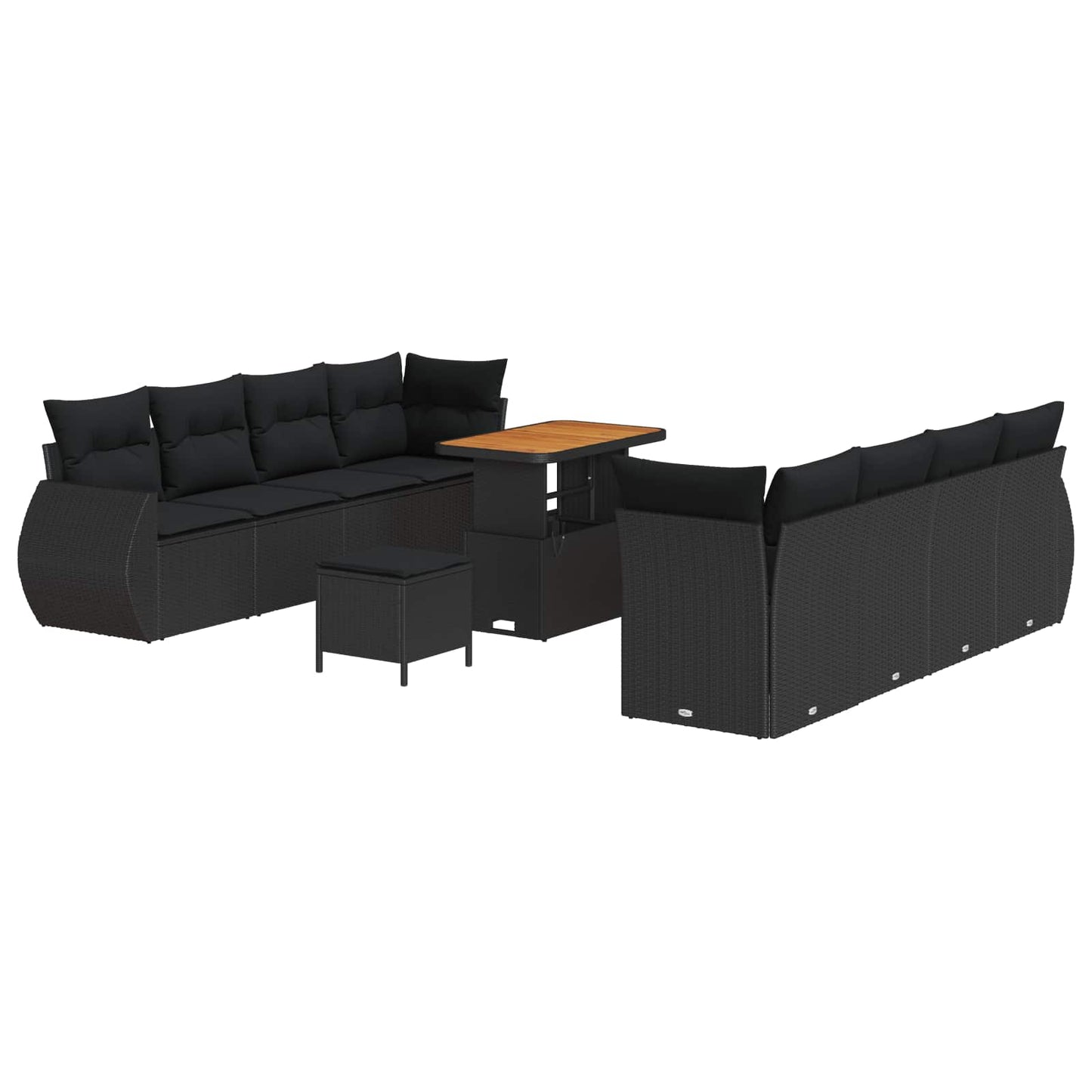Set Divano da Giardino 11 pcs Nero Poly Rattan