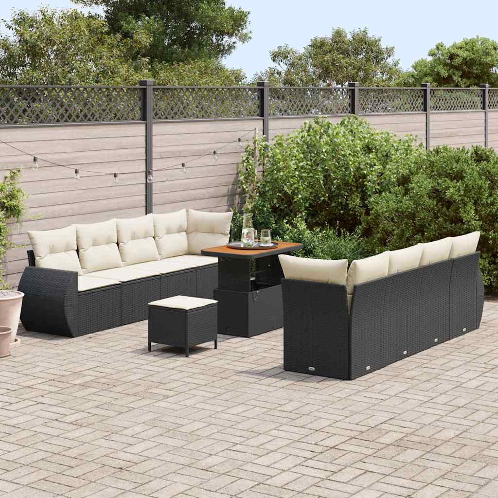 Set Divano da Giardino 11 pcs Nero Poly Rattan
