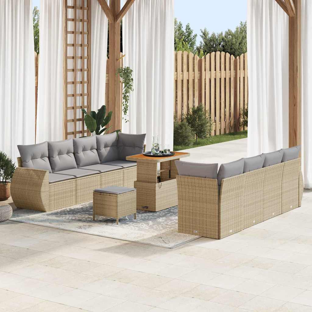 Set Divano da Giardino 11 pcs Beige Poly Rattan