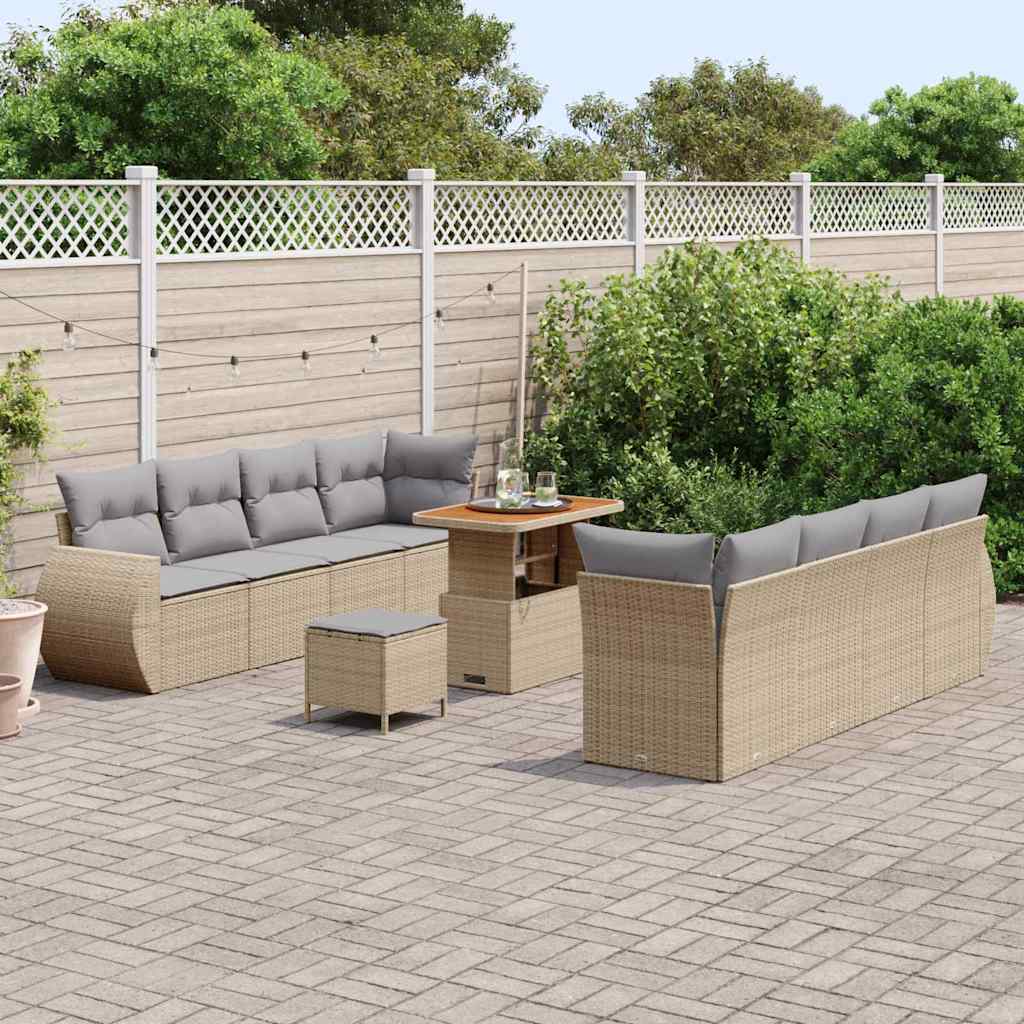 Set Divano da Giardino 11 pcs Beige Poly Rattan