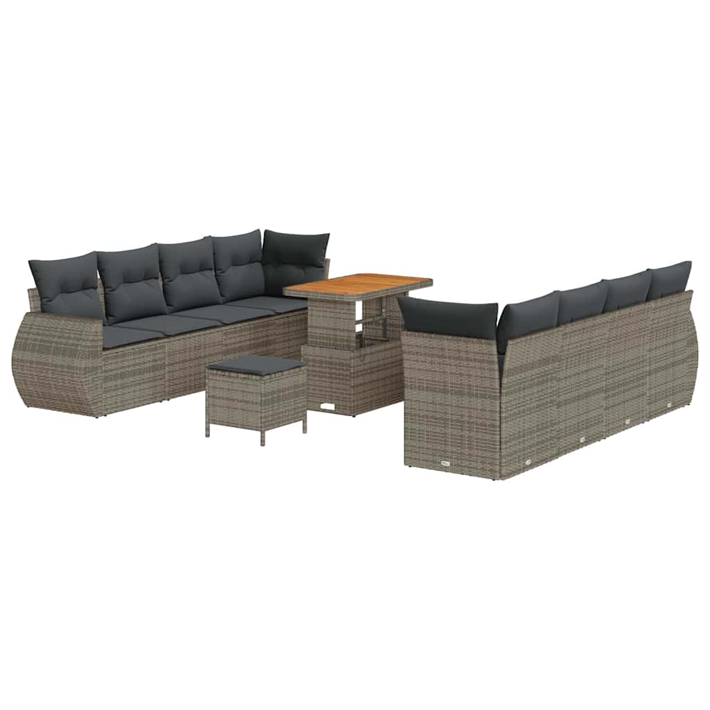 Set Divano da Giardino 11 pcs Grigio Poly Rattan