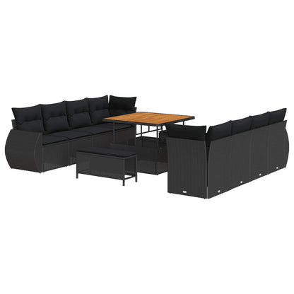 Set Divano da Giardino 11 pcs Nero Poly Rattan