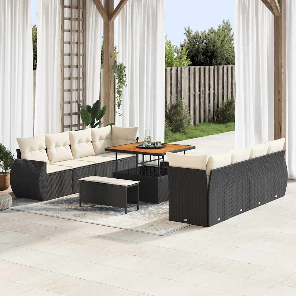 Set Divano da Giardino 11 pcs Nero Poly Rattan