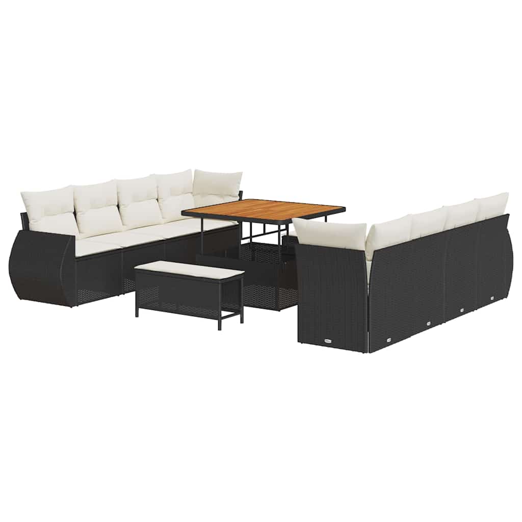 Set Divano da Giardino 11 pcs Nero Poly Rattan