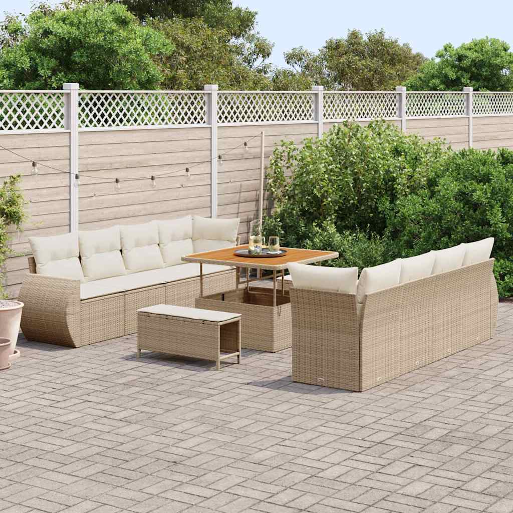 Set Divano da Giardino 11 pcs Beige Poly Rattan