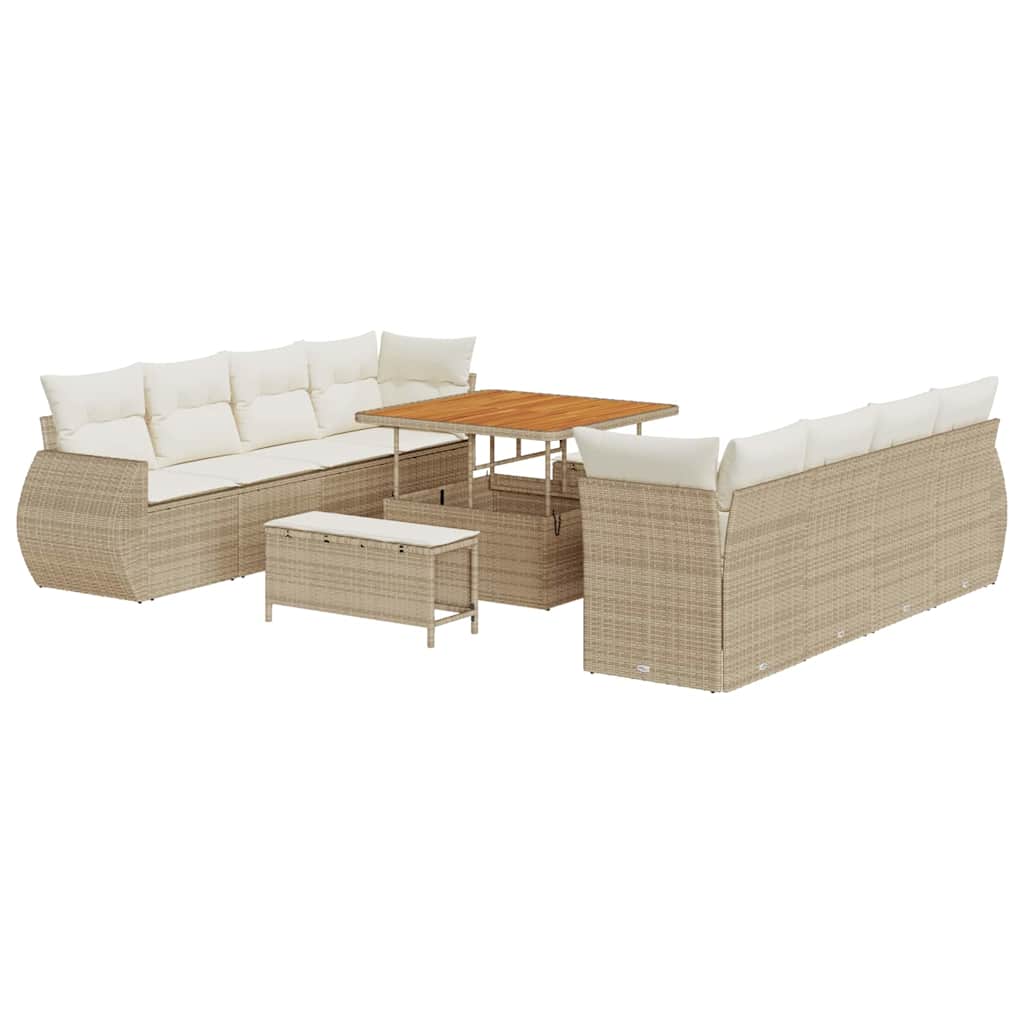 Set Divano da Giardino 11 pcs Beige Poly Rattan