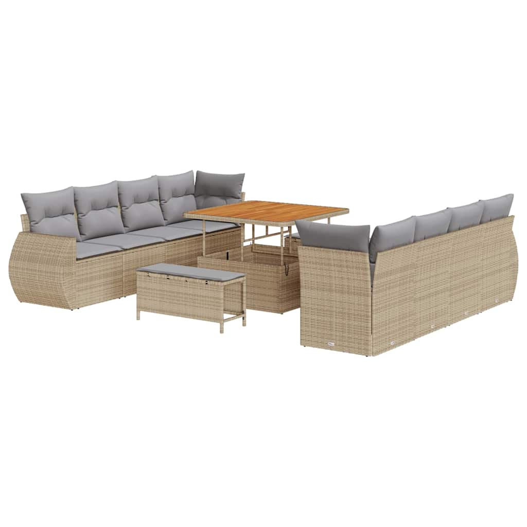 Set Divano da Giardino 11 pcs Beige Poly Rattan