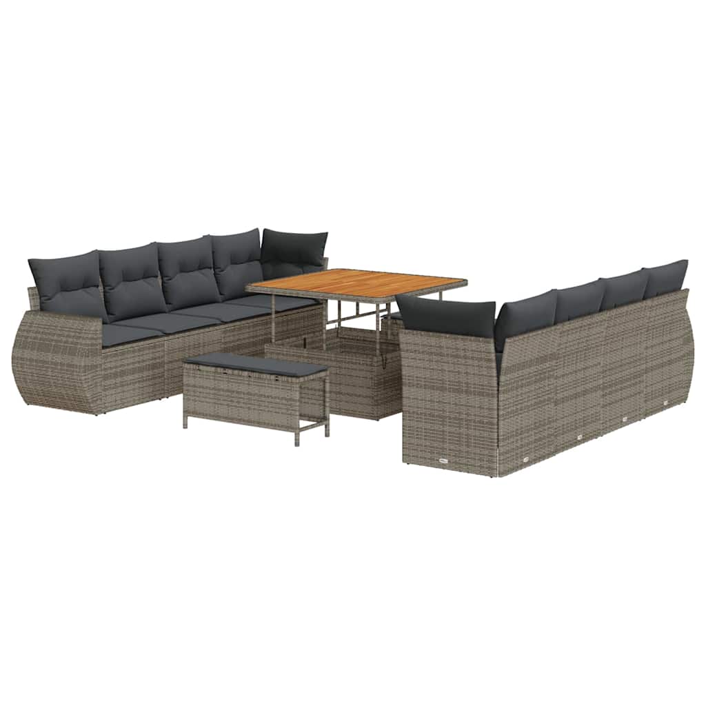 Set Divano da Giardino 11 pcs Grigio Poly Rattan