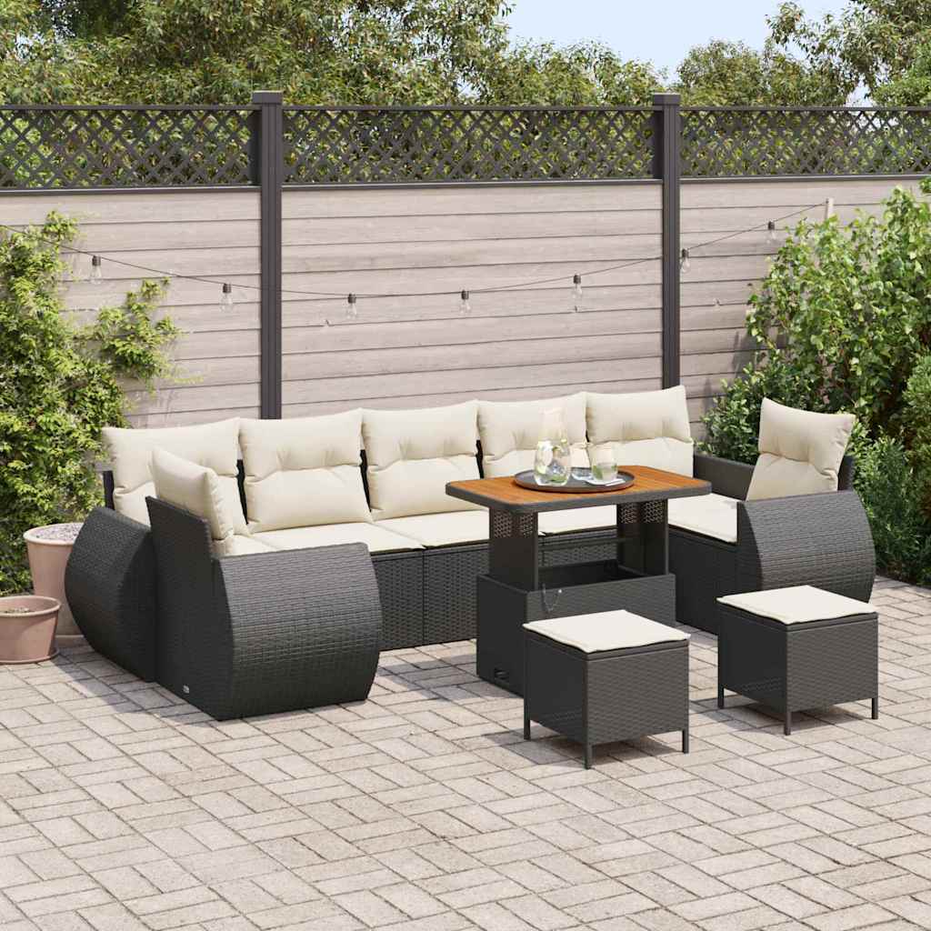 Set Divano da Giardino con cuscino 10 pcs Nero e Crema