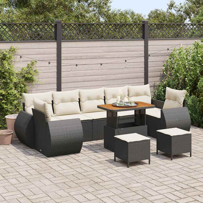 Set Divano da Giardino con cuscino 10 pcs Nero e Crema