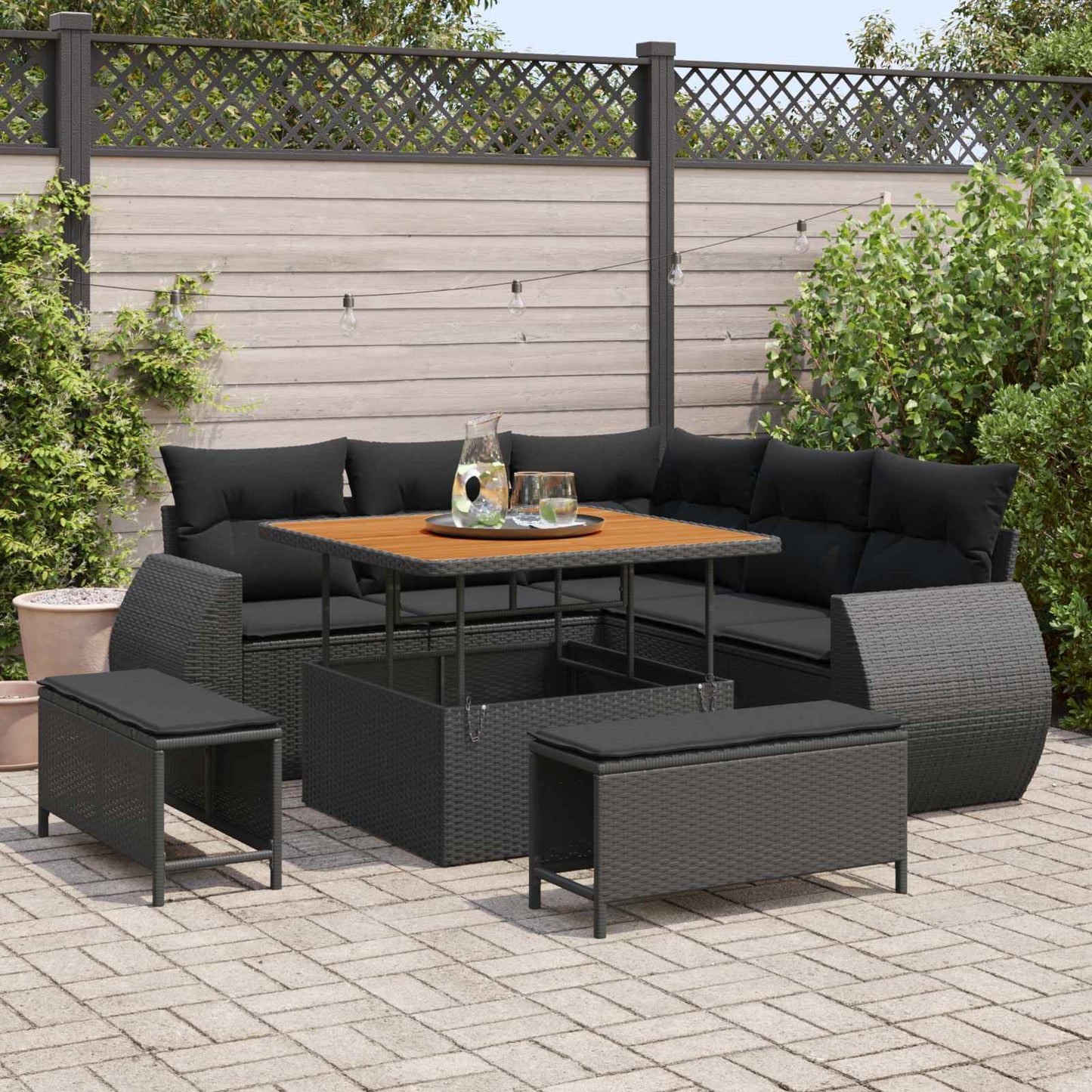 Set Divano da Giardino con cuscino 8 pcs Nero polyrattan
