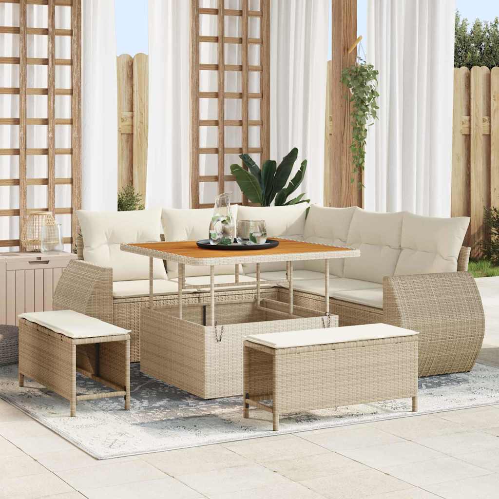 Set Divano da Giardino 8 pcs Beige e Crema polyrattan