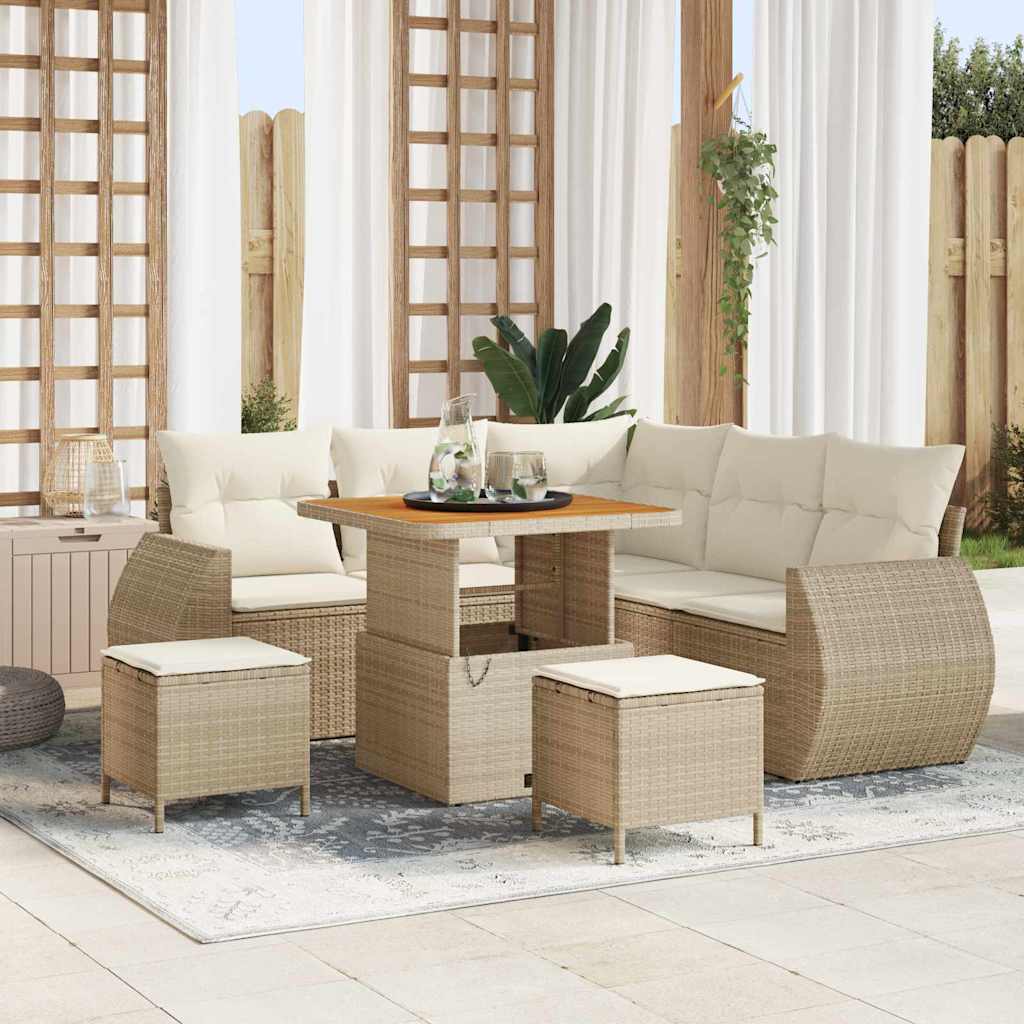 Set Divano da Giardino 8 pcs Beige e Crema polyrattan