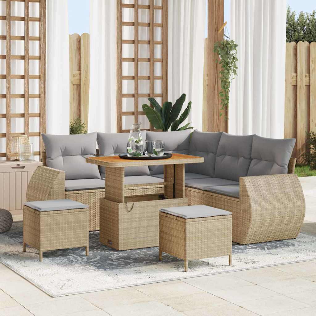 Set Divano da Giardino con cuscino 8 pcs Beige e Grigio Chiaro