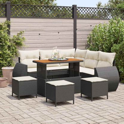 Set Divano da Giardino 9 pcs Nero e Crema polyrattan