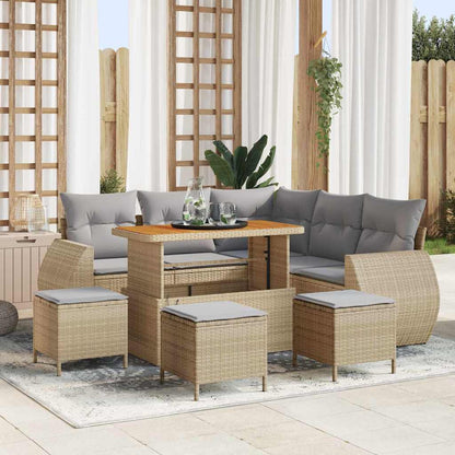 Set Divano da Giardino 9 pcs beige e grigio chiaro polyrattan