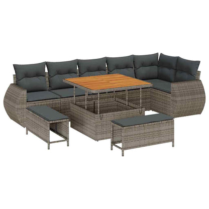 Set Divano da Giardino 9 pcs Grigio Rattan in Polipropilene