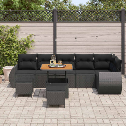 Set Divano da Giardino 9 pcs Nero Rattan in Polipropilene