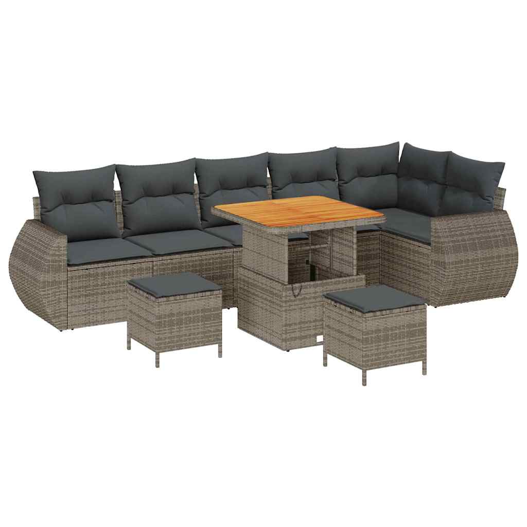 Set Divano da Giardino 9 pcs Grigio Rattan in Polipropilene