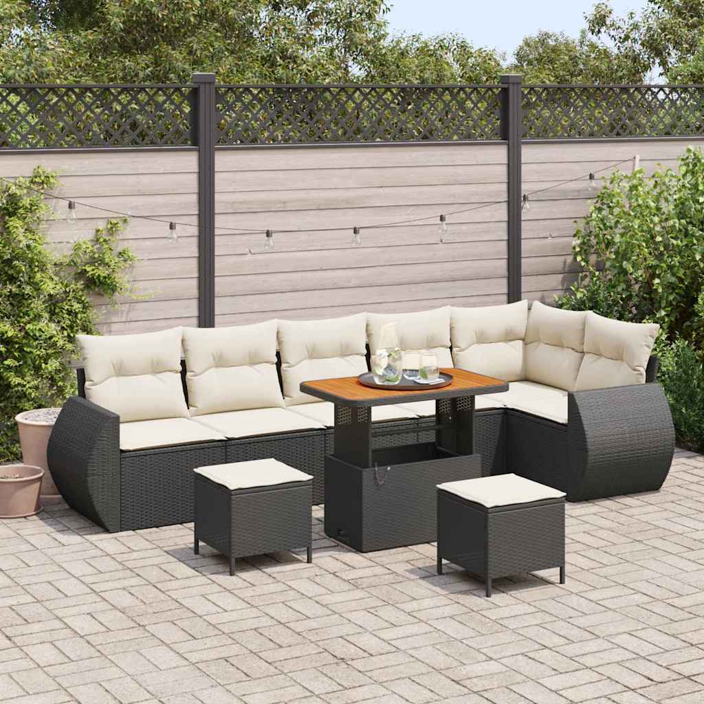 Set Divano da Giardino con cuscino 9 pcs Nero e Crema