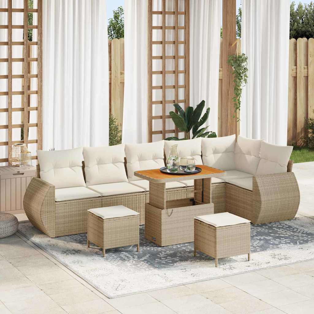 Set Divano da Giardino con cuscino 9 pcs Beige e Crema