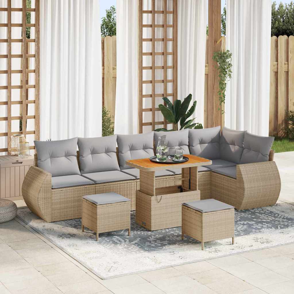 Set Divano da Giardino con cuscino 9 pcs Beige e Grigio Chiaro