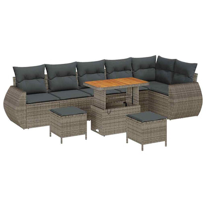 Set Divano da Giardino 9 pcs Grigio Rattan in Polipropilene