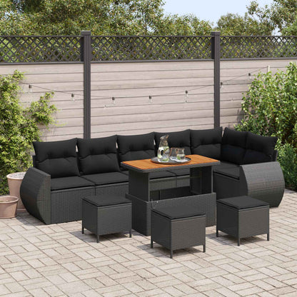 Set Divano da Giardino 10 pcs Nero Rattan in Polipropilene