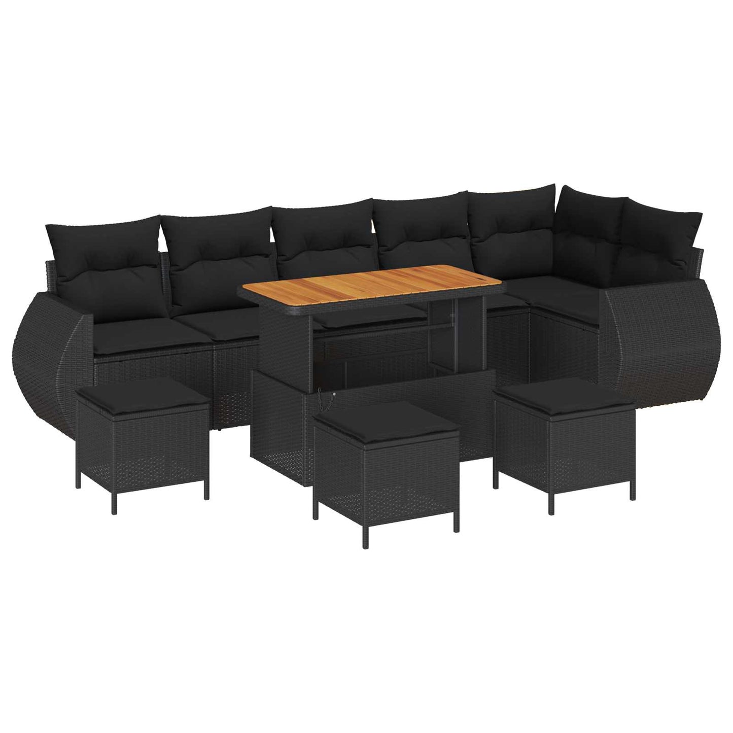 Set Divano da Giardino 10 pcs Nero Rattan in Polipropilene