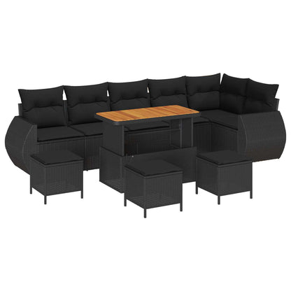 Set Divano da Giardino 10 pcs Nero Rattan in Polipropilene