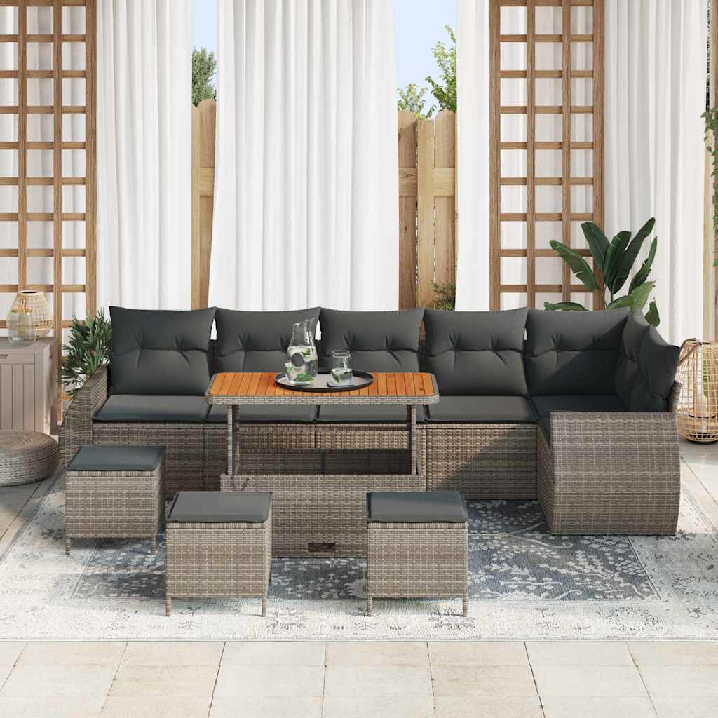 Set Divano da Giardino 10 pcs Grigio Rattan in Polipropilene