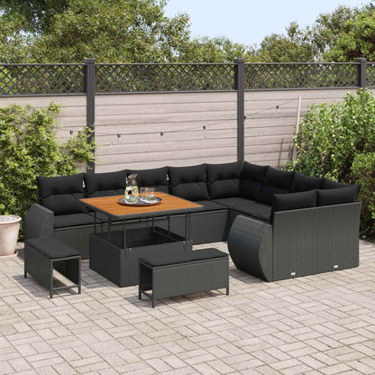Set Divano da Giardino con cuscino 12 pcs Nero