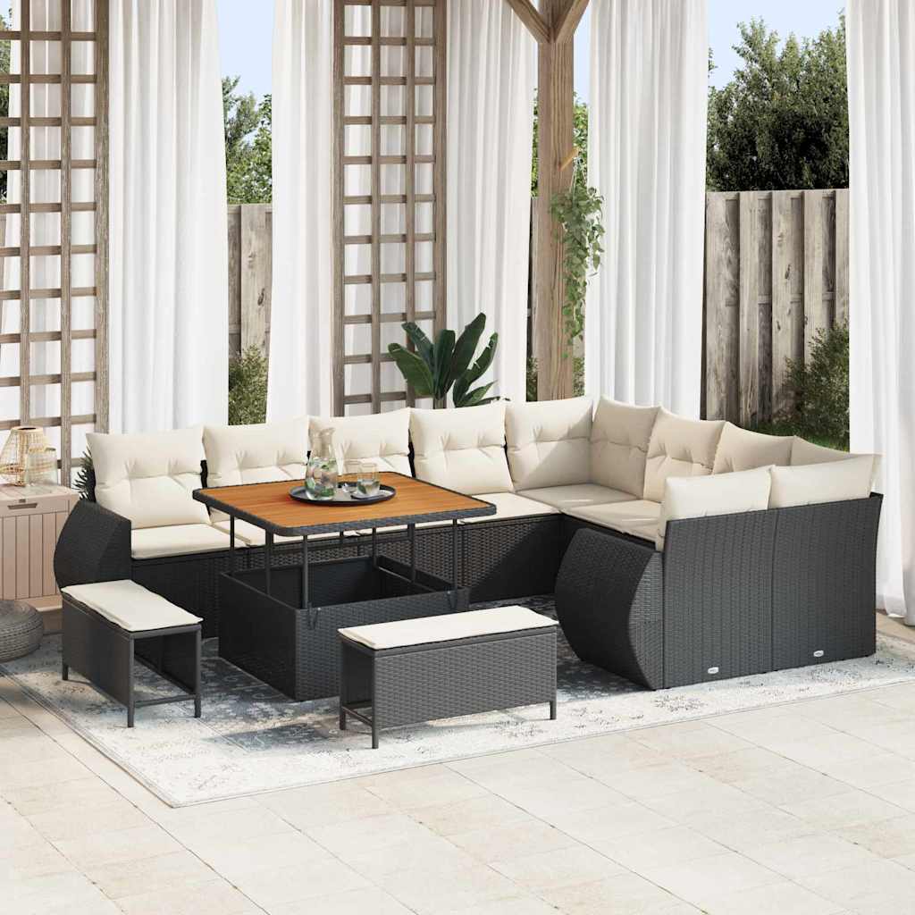Set Divano da Giardino con cuscino 12 pcs Nero e Crema