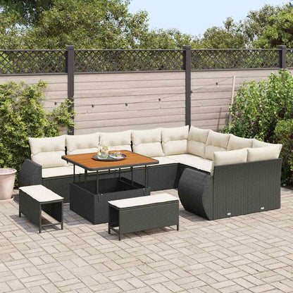 Set Divano da Giardino con cuscino 12 pcs Nero e Crema