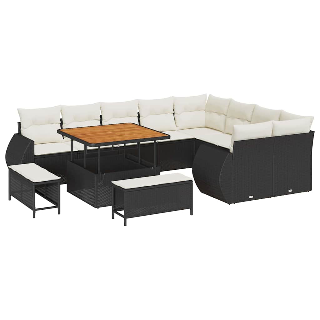 Set Divano da Giardino con cuscino 12 pcs Nero e Crema
