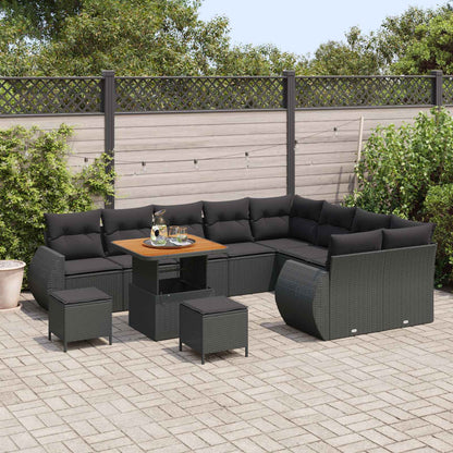 Set Divano da Giardino 12 pcs Nero Rattan in Polipropilene