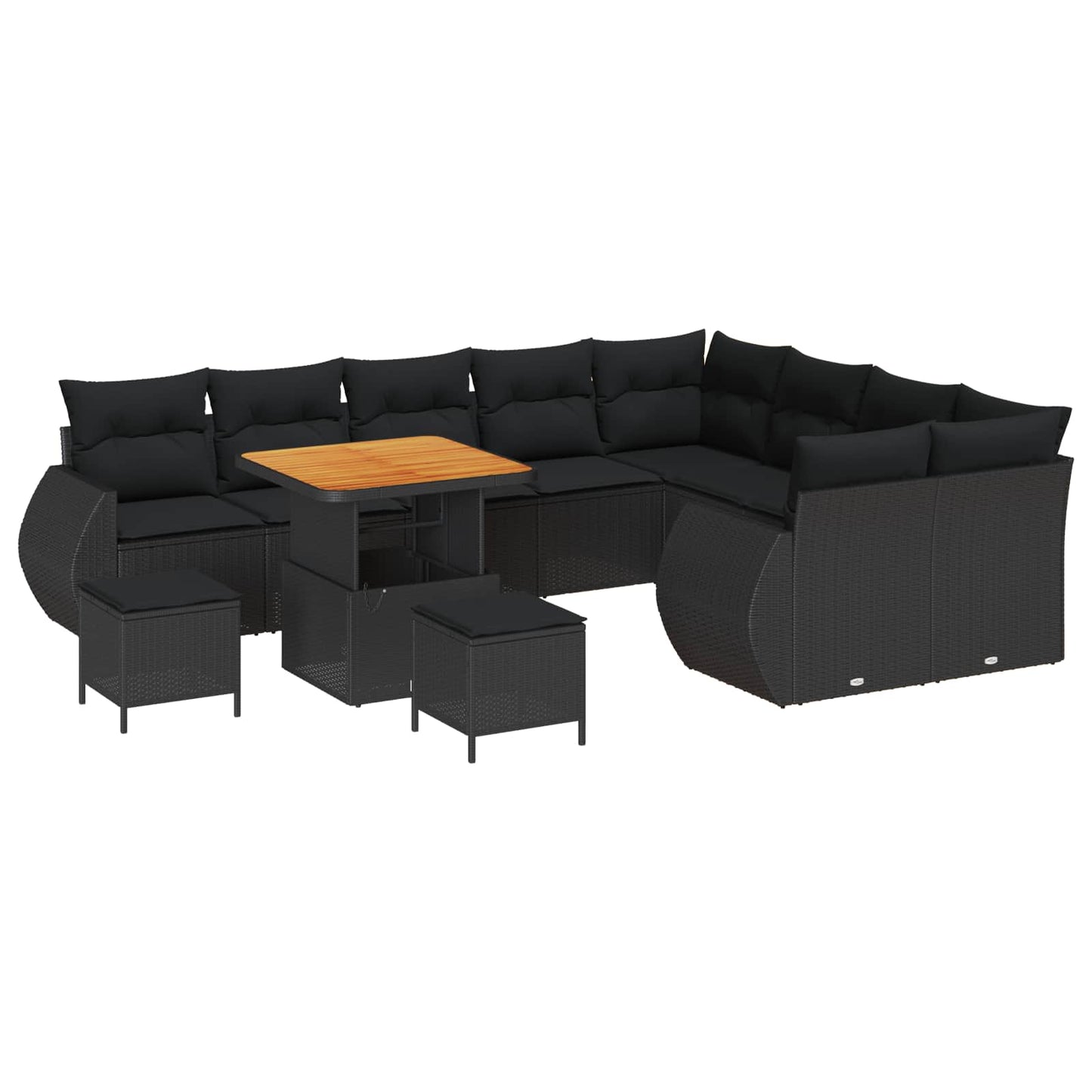 Set Divano da Giardino 12 pcs Nero Rattan in Polipropilene