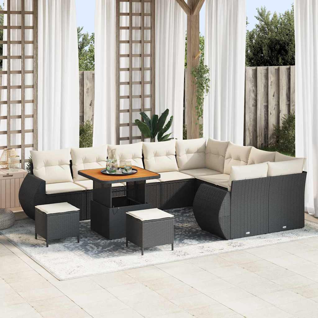 Set Divano da Giardino con cuscino 12 pcs Nero e Crema