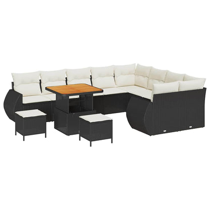 Set Divano da Giardino con cuscino 12 pcs Nero e Crema