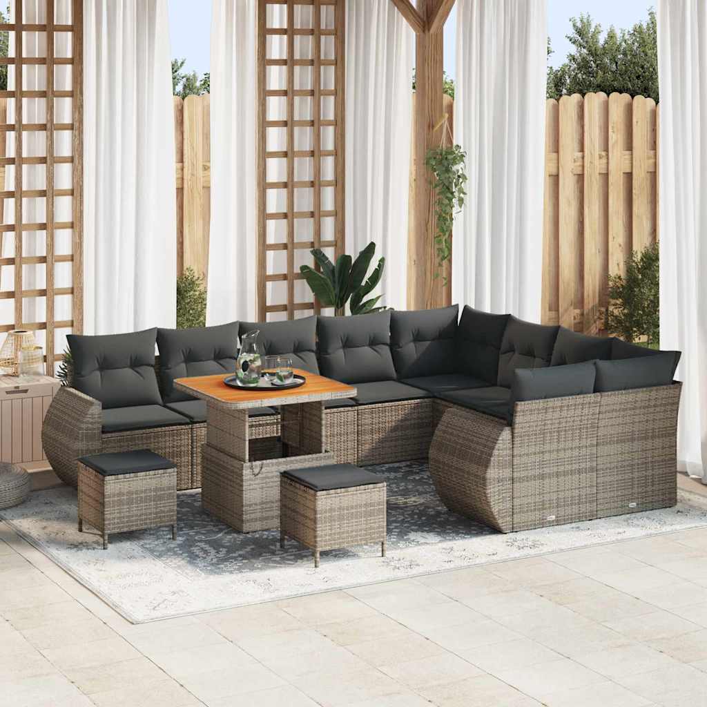 Set Divano da Giardino 12 pcs Grigio Rattan in Polipropilene