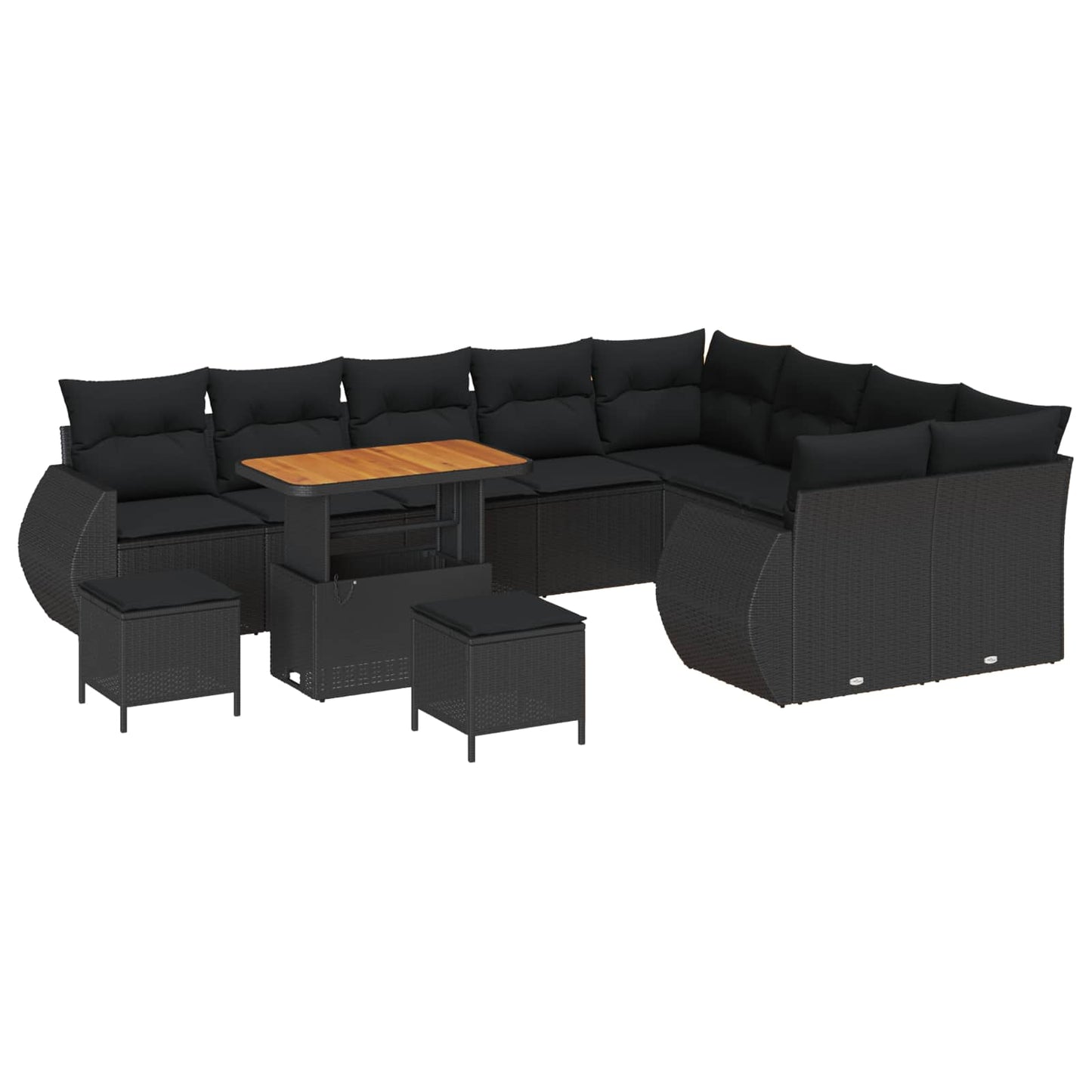 Set Divano da Giardino con cuscino 12 pcs Nero