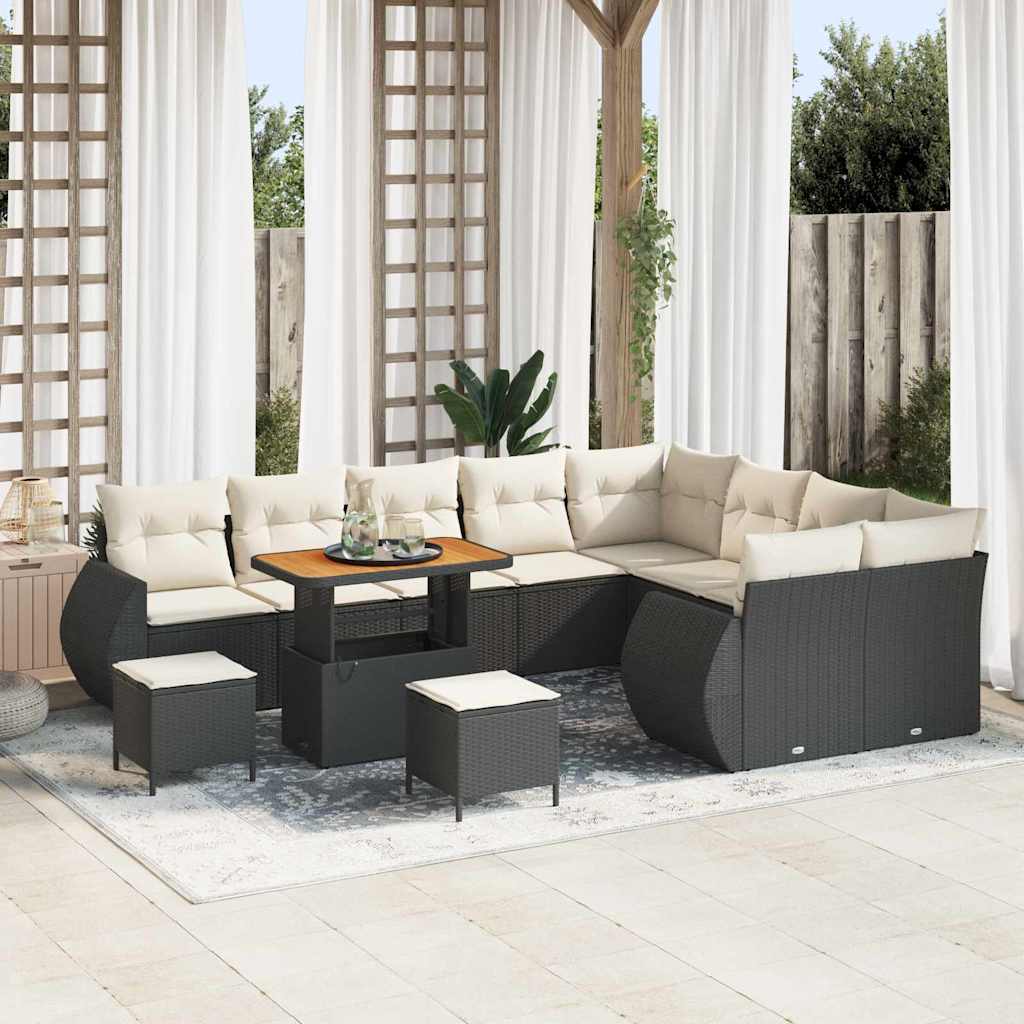 Set Divano da Giardino con cuscino 12 pcs Nero e Crema