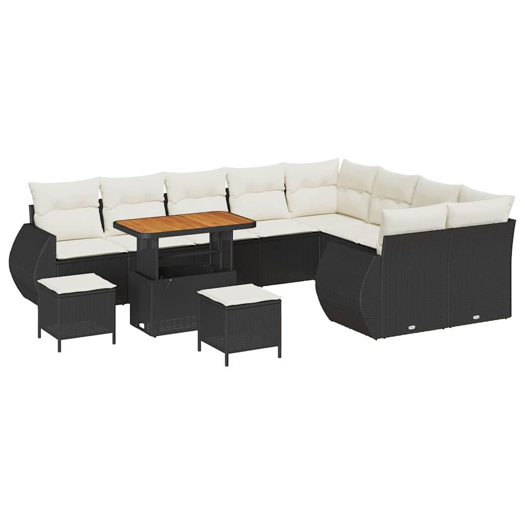 Set Divano da Giardino con cuscino 12 pcs Nero e Crema