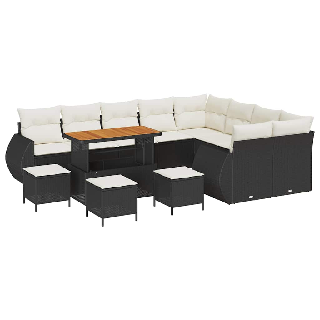 Set Divano da Giardino con cuscino 13 pcs Nero e Crema