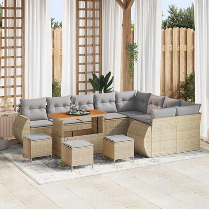 Set Divano da Giardino con cuscino 13 pcs Beige e Grigio Chiaro