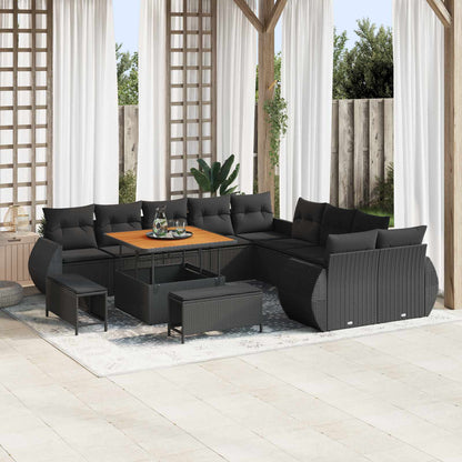 Set Divano da Giardino con cuscino 13 pcs Nero